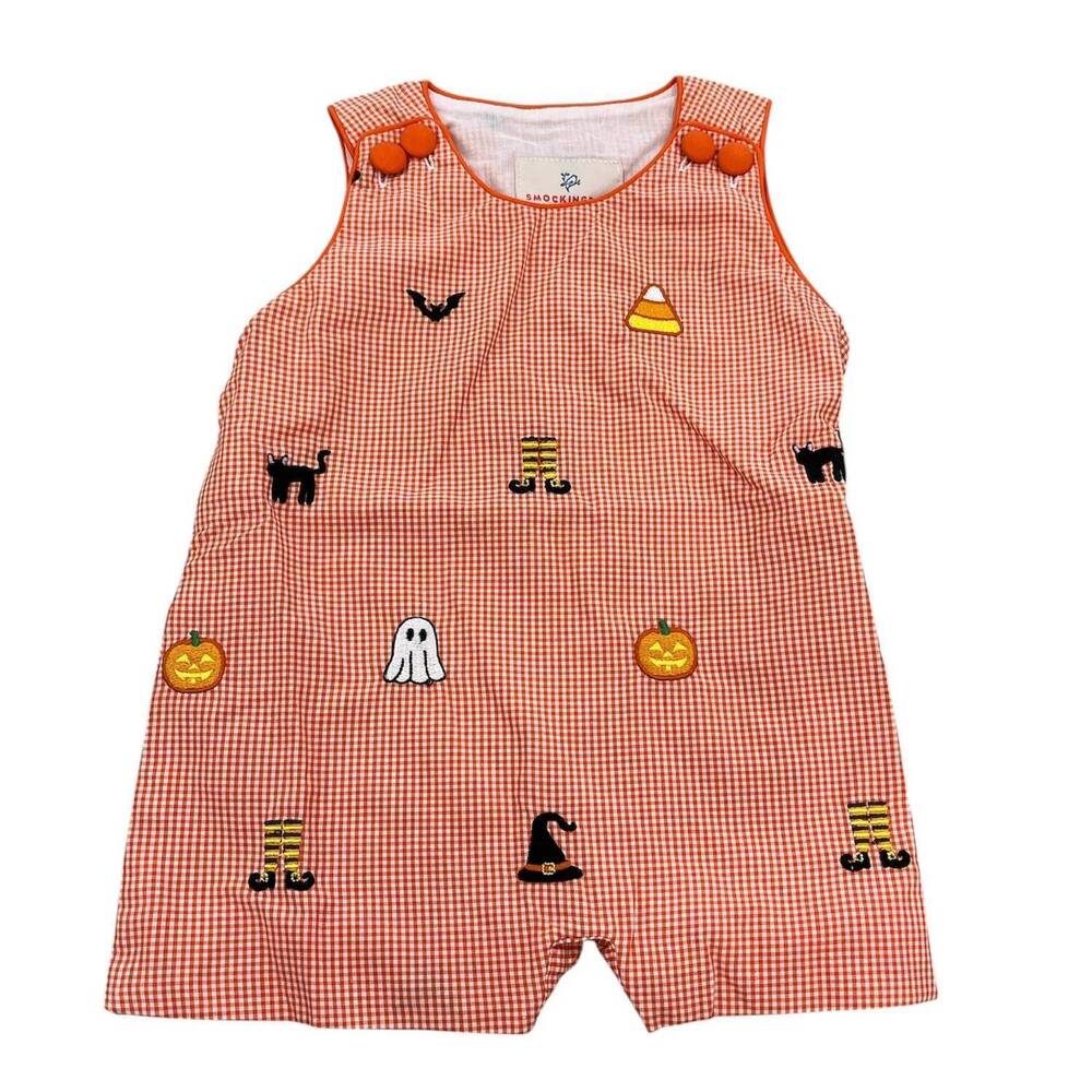NEW SMOCKINGBIRD kids halloween shortall in orange